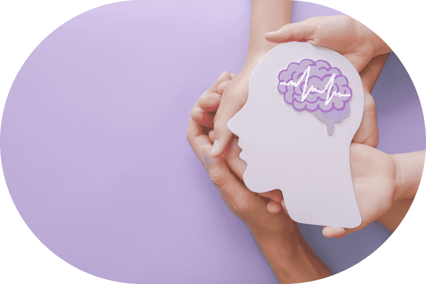 Hands holding a silhouette with brain illustration
